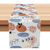 Aperturee - Aperturee Simple Botanical Table Runner with Blue and Red Line Art Leaves for Modern Farmhouse Kitchen Decor