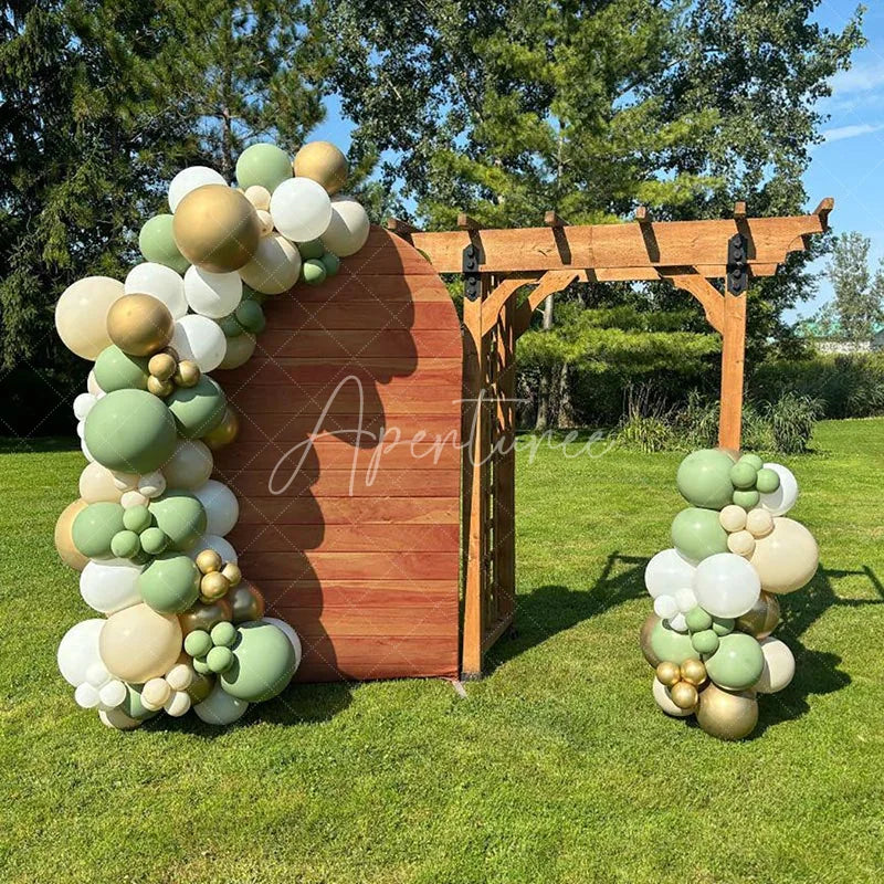Aperturee - Aperturee Simple Brown Wooden Happy Birthday Arch Backdrop