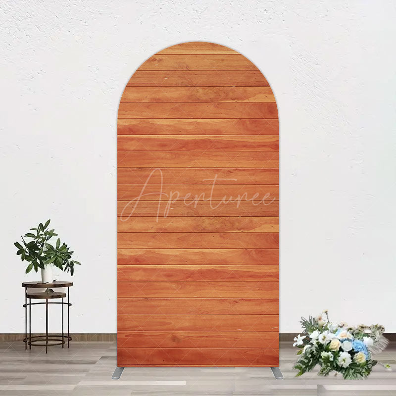 Aperturee - Aperturee Simple Brown Wooden Happy Birthday Arch Backdrop
