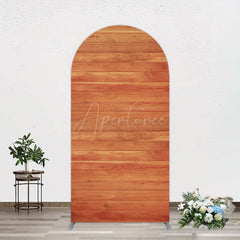 Aperturee - Aperturee Simple Brown Wooden Happy Birthday Arch Backdrop