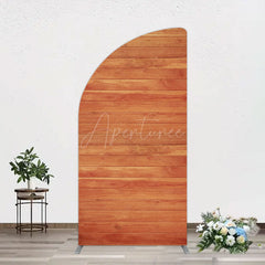 Aperturee - Aperturee Simple Brown Wooden Happy Birthday Half Moon Arch Backdrop