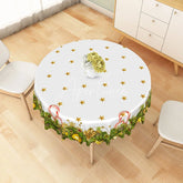 Aperturee - Aperturee Simple Christmas Round Tablecloth with Garland Candy Canes and Stars on White Holiday Dining Decor