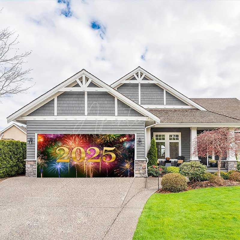 Aperturee - Aperturee Simple Colorful Sparks Night 2025 Garage Door Banner