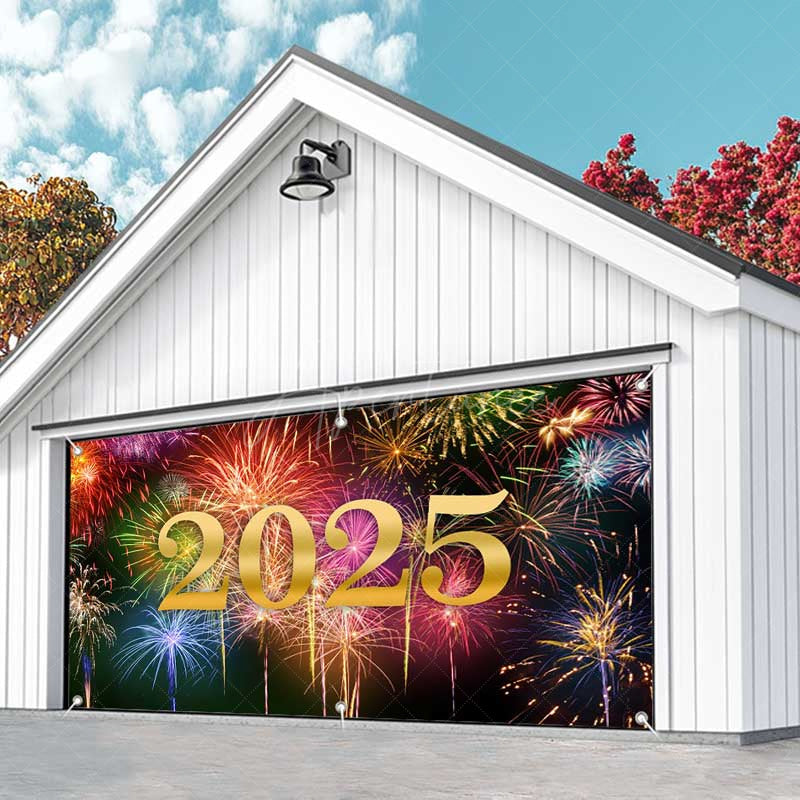 Aperturee - Aperturee Simple Colorful Sparks Night 2025 Garage Door Banner