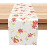 Aperturee - Aperturee Simple Dainty Floral Table Runner Red and Yellow Flowers on White Farmhouse Cottage Style Kitchen Decor