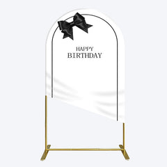 Aperturee - Aperturee Simple Elegant White Black Bow Birthday Arch Backdrop