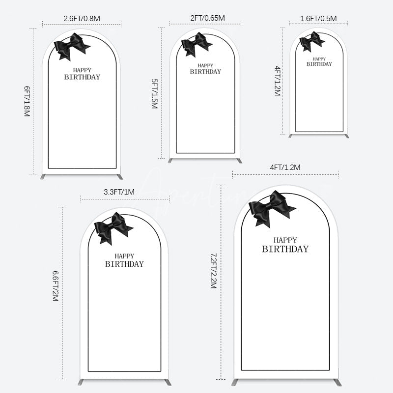 Aperturee - Aperturee Simple Elegant White Black Bow Birthday Arch Backdrop