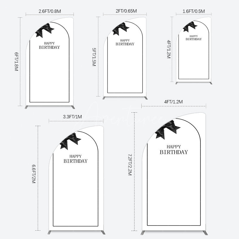 Aperturee - Aperturee Simple Elegant White Black Bow Birthday Half Moon Arch Backdrop