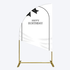 Aperturee - Aperturee Simple Elegant White Black Bow Birthday Half Moon Arch Backdrop