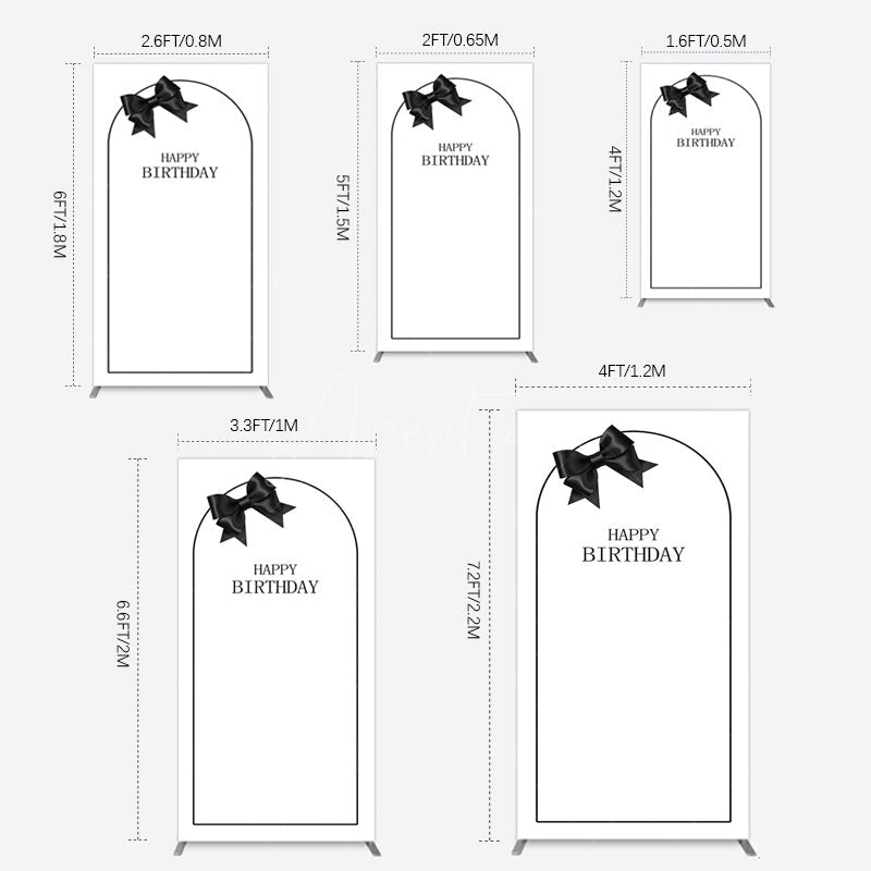 Aperturee - Aperturee Simple Elegant White Black Bow Birthday Rectangle Backdrop