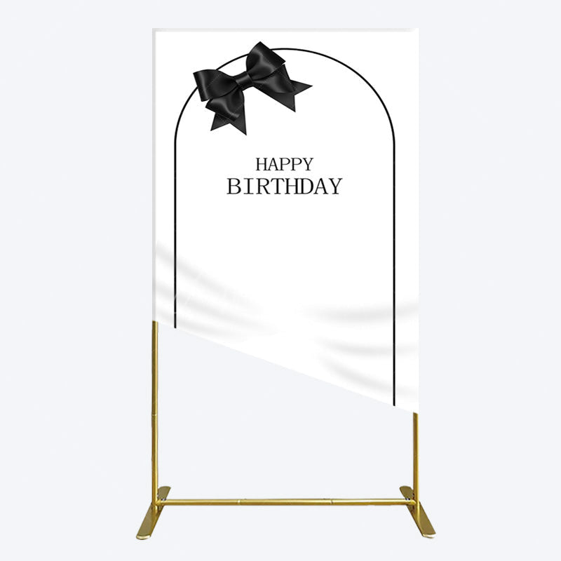 Aperturee - Aperturee Simple Elegant White Black Bow Birthday Rectangle Backdrop