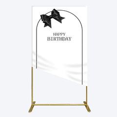 Aperturee - Aperturee Simple Elegant White Black Bow Birthday Rectangle Backdrop