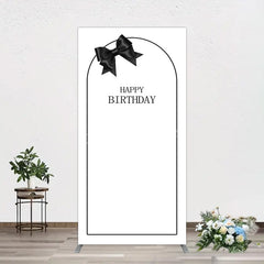 Aperturee - Aperturee Simple Elegant White Black Bow Birthday Rectangle Backdrop
