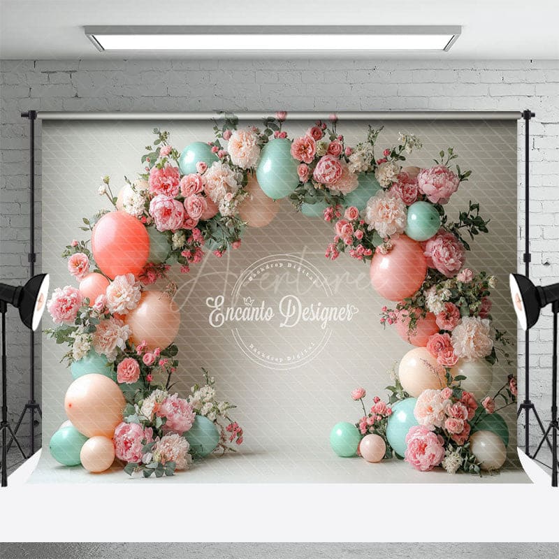 Aperturee - Aperturee Simple Floral Balloon Arch Wedding Photo Backdrop