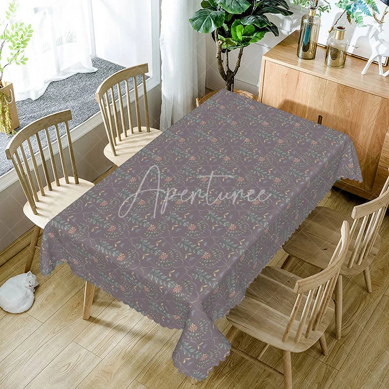 Aperturee - Aperturee Simple Floral Rectangle Tablecloth Purple and Green Botanical Print Modern Farmhouse Kitchen Dining Decor