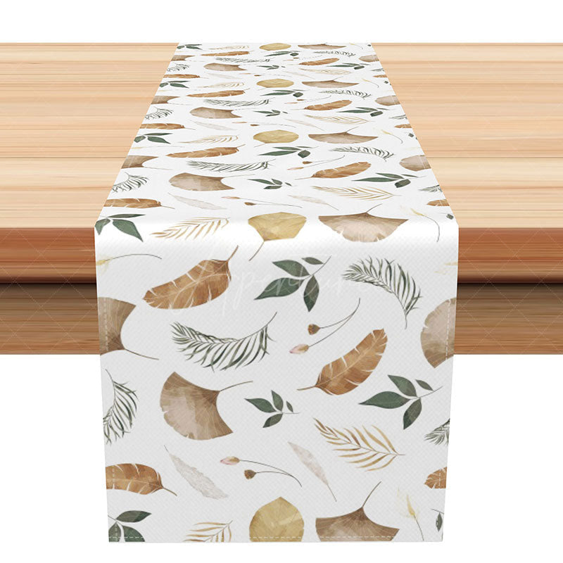 Aperturee - Aperturee Simple Ginkgo Leaves Table Runner on White for Minimalist and Modern Botanical Kitchen Dining Decor
