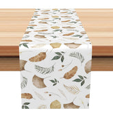 Aperturee - Aperturee Simple Ginkgo Leaves Table Runner on White for Minimalist and Modern Botanical Kitchen Dining Decor