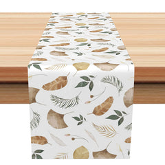 Aperturee - Aperturee Simple Ginkgo Leaves Table Runner on White for Minimalist and Modern Botanical Kitchen Dining Decor