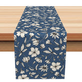 Aperturee - Aperturee Simple Gray and Blue Floral Table Runner Repeating Botanical Pattern with a Modern Vibe Minimalist Kitchen Decor