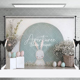 Aperturee - Aperturee Simple Green Arch Bunny Eggs Floral Easter Backdrop