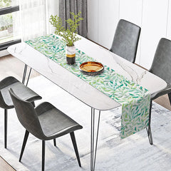 Aperturee - Aperturee Simple Green Botanical Table Runner with Modern Leaf Print Farmhouse Kitchen and Dining Table Decor