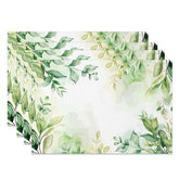 Aperturee - Aperturee Simple Green Leaf Placemats Set of 4 for Minimalist Spring and Modern Farmhouse Kitchen Table Decor