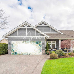 Aperturee - Aperturee Simple Green Leaves Gold Lines Garage Door Banner