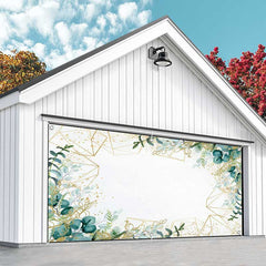 Aperturee - Aperturee Simple Green Leaves Gold Lines Garage Door Banner