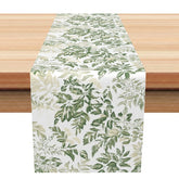 Aperturee - Aperturee Simple Greenery Table Runner Botanical Leaf Print on White Modern Farmhouse Kitchen Dining Decor