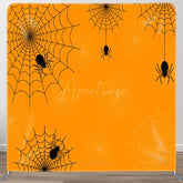 Aperturee - Aperturee Simple Hanging Black Spiders Orange Halloween Backdrop