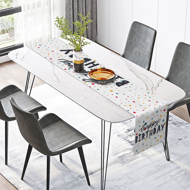 Aperturee - Aperturee Simple Happy Birthday Table Runner with Colorful Polka Dots Fun and Modern Party Supplies for Kids Celebration