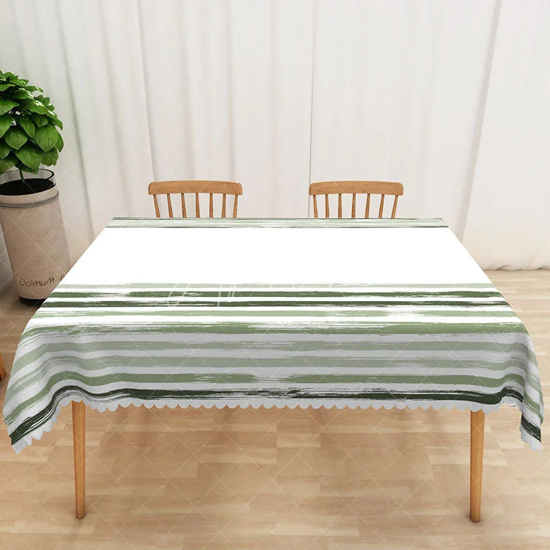Aperturee - Aperturee Simple Modern Rectangle Tablecloth with Green Gradient Stripes for Contemporary Kitchen and Dining Decor