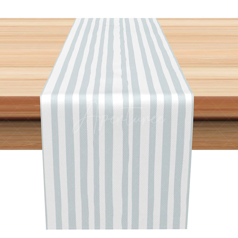 Aperturee - Aperturee Simple Modern Stripe Table Runner in White and Light Green Minimalist Kitchen Decor for Everyday Dining