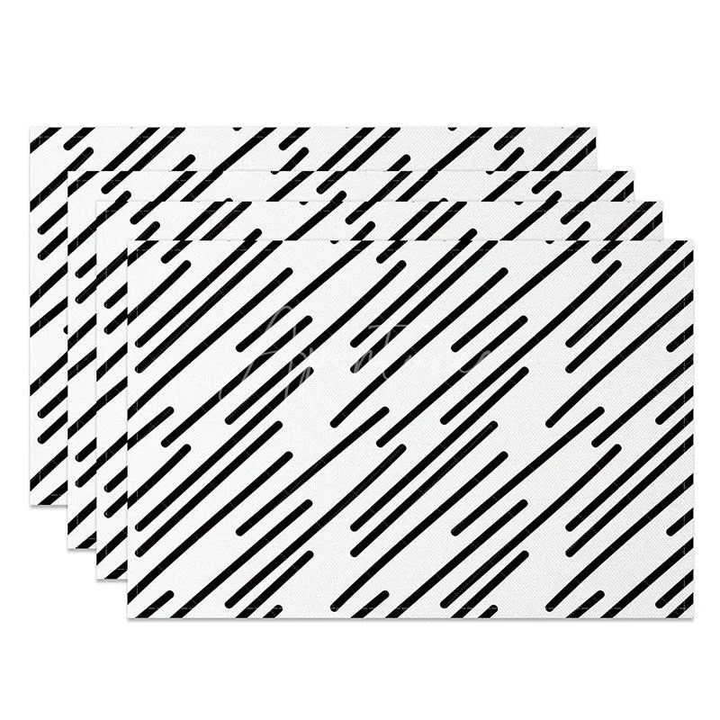 Aperturee - Aperturee Simple Modern White and Black Lines Set of 4 Placemats Minimalist Design for Everyday Kitchen Dining