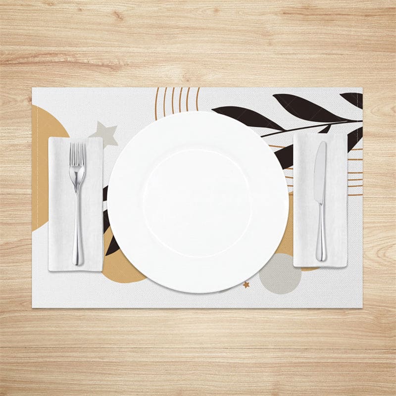 Aperturee - Aperturee Simple Moon Stars Black Leaves Set Of 4 Placemats