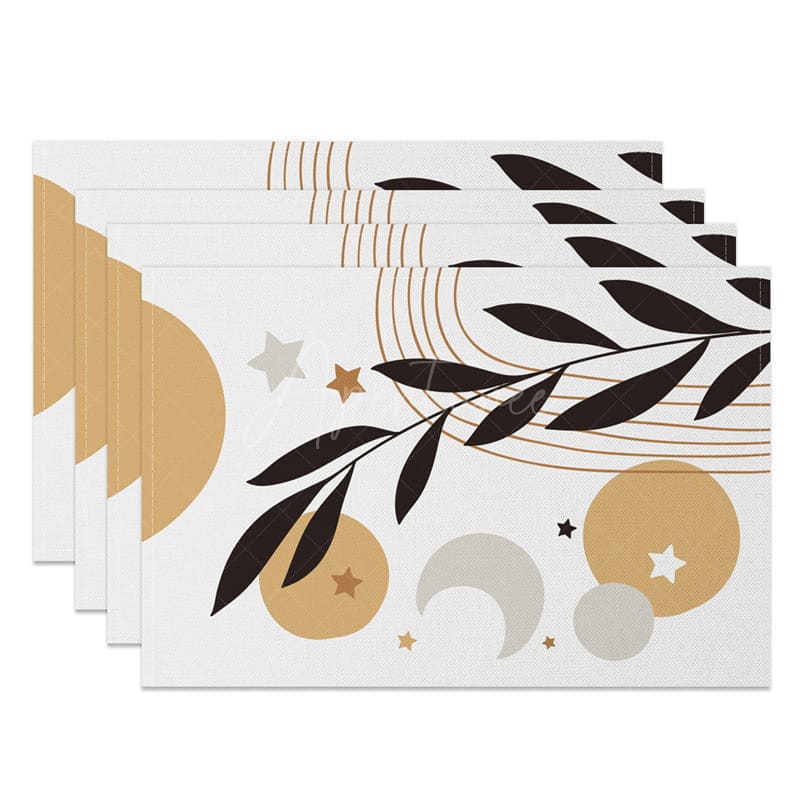 Aperturee - Aperturee Simple Moon Stars Black Leaves Set Of 4 Placemats