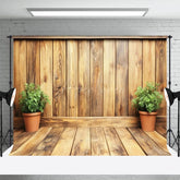 Aperturee - Aperturee Simple Potted Plants Wooden Photography Backdrop