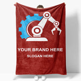 Aperturee - Aperturee Simple Red Blue White Robotic Arm Custom Text Blanket