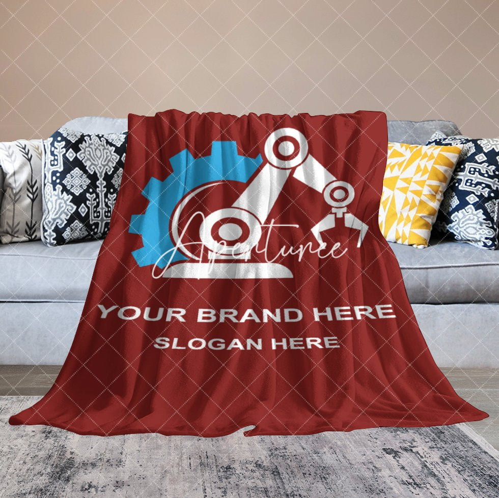 Aperturee - Aperturee Simple Red Blue White Robotic Arm Custom Text Blanket
