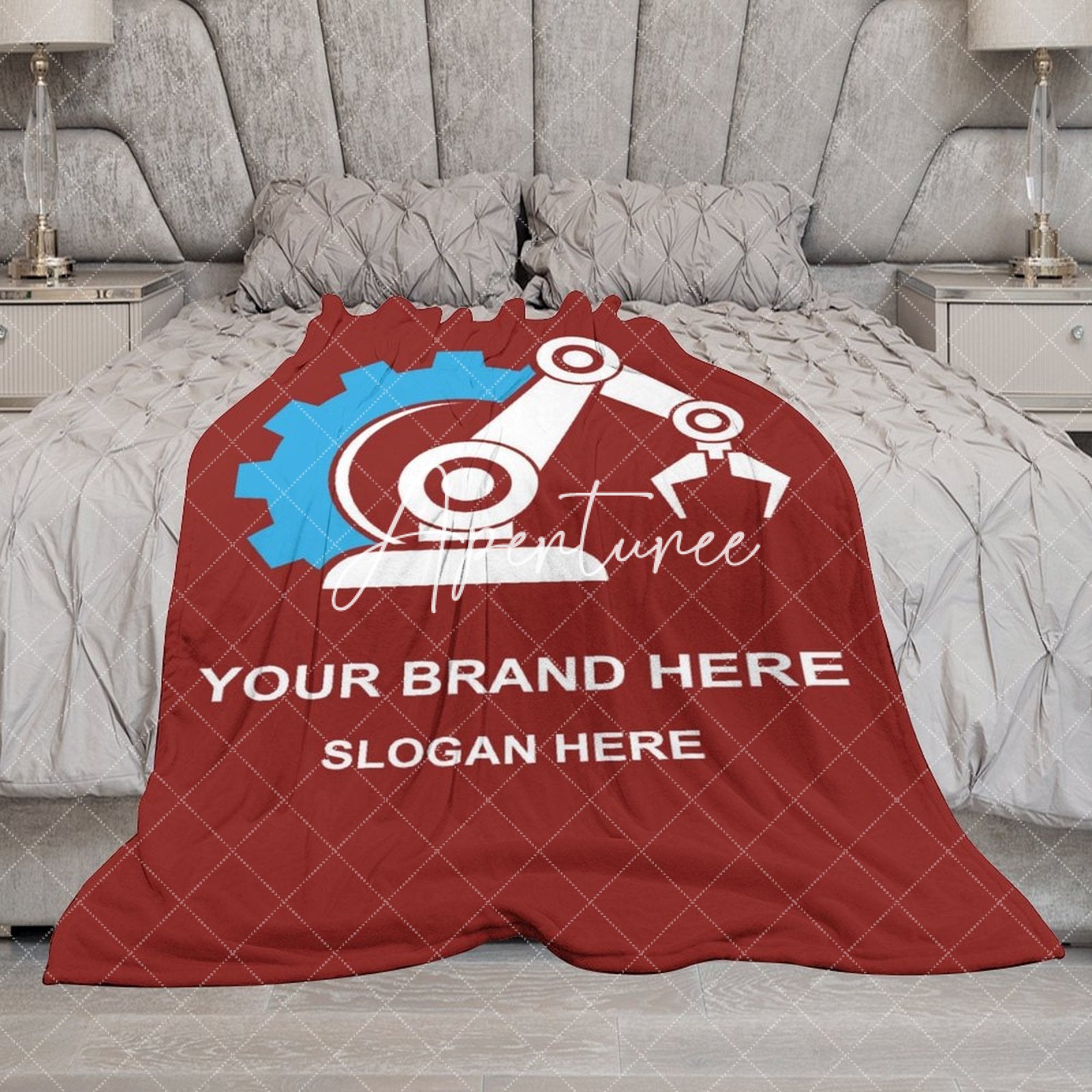 Aperturee - Aperturee Simple Red Blue White Robotic Arm Custom Text Blanket