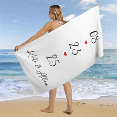 Aperturee - Aperturee Simple Red Heart Custom Est Name Beach Towel For Summer