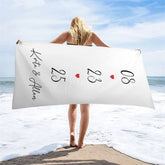Aperturee - Aperturee Simple Red Heart Custom Est Name Beach Towel For Summer