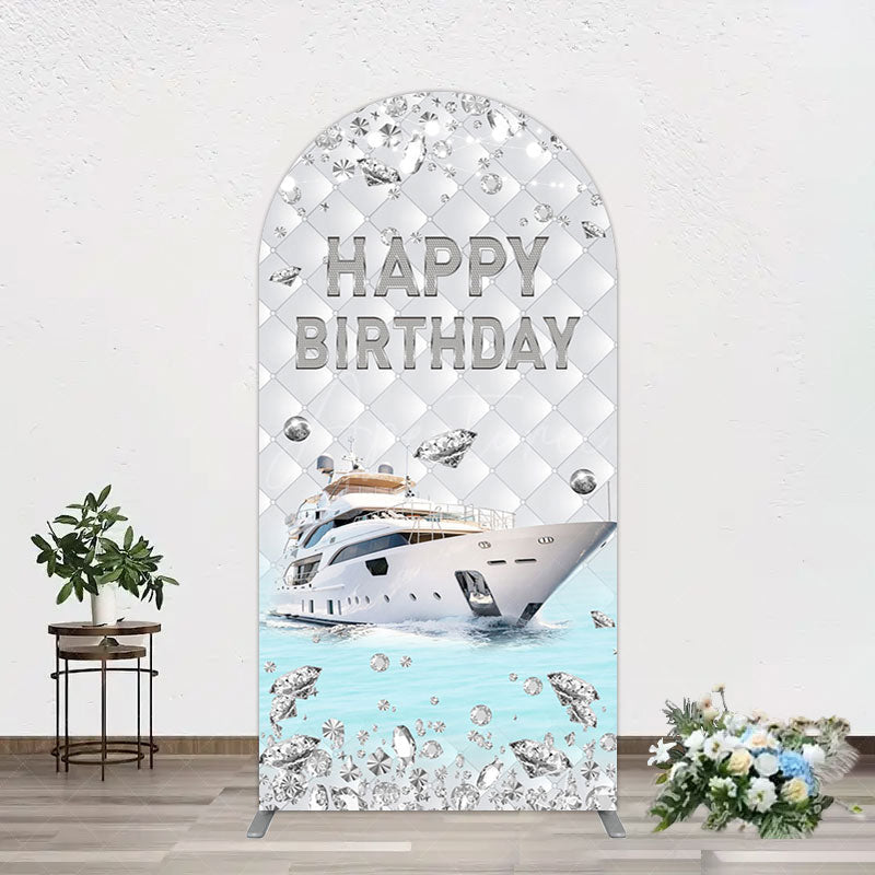 Aperturee - Aperturee Simple Ship Glitter Happy Birthday Arch Backdrop