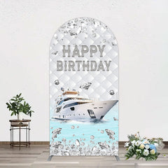 Aperturee - Aperturee Simple Ship Glitter Happy Birthday Arch Backdrop