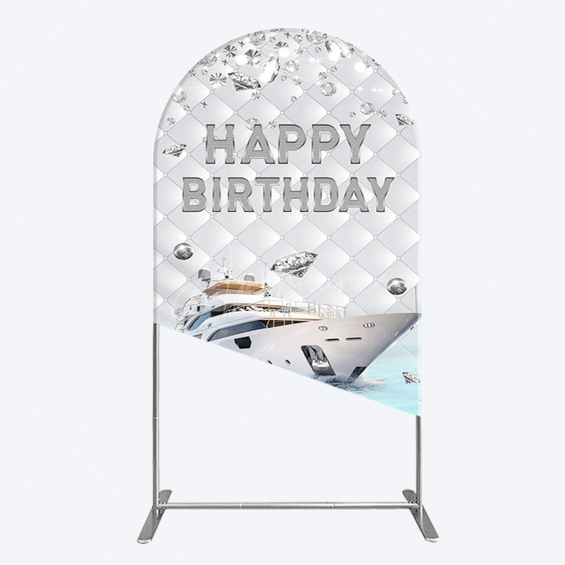 Aperturee - Aperturee Simple Ship Glitter Happy Birthday Arch Backdrop