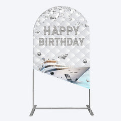 Aperturee - Aperturee Simple Ship Glitter Happy Birthday Arch Backdrop