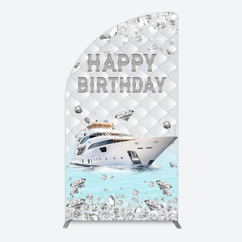 Aperturee - Aperturee Simple Ship Glitter Happy Birthday Half Moon Arch Backdrop