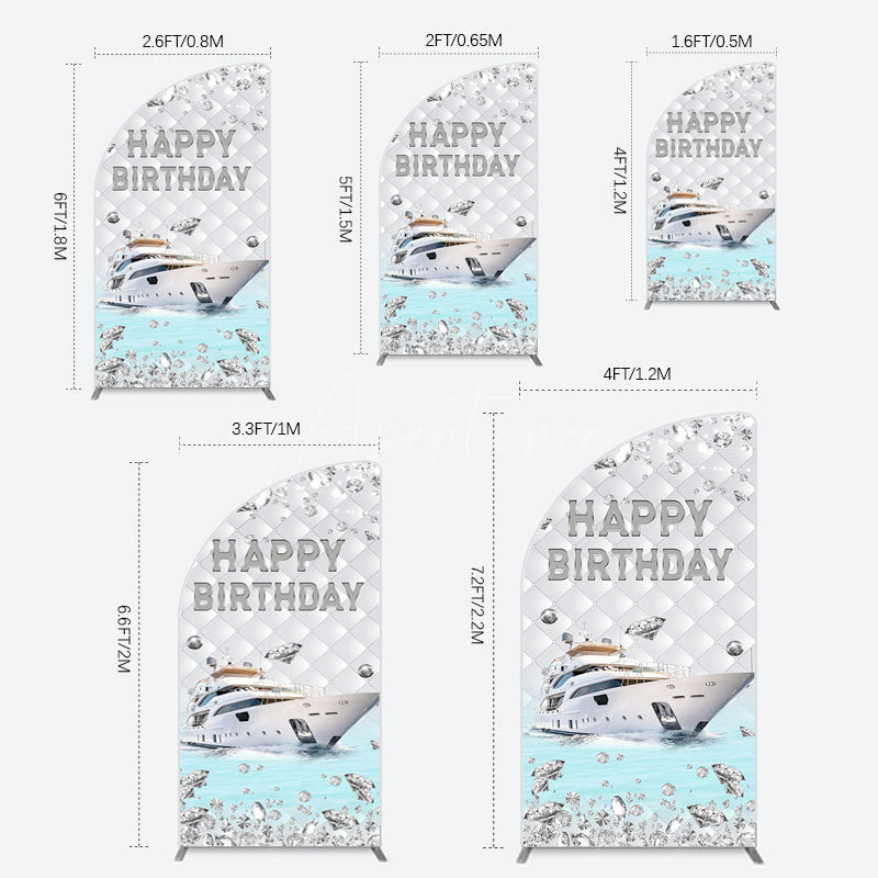 Aperturee - Aperturee Simple Ship Glitter Happy Birthday Half Moon Arch Backdrop