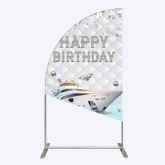 Aperturee - Aperturee Simple Ship Glitter Happy Birthday Half Moon Arch Backdrop