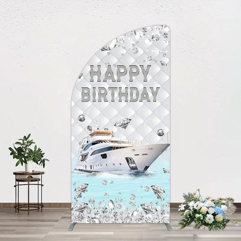 Aperturee - Aperturee Simple Ship Glitter Happy Birthday Half Moon Arch Backdrop